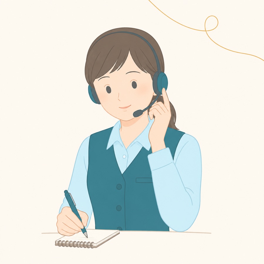 ヘッドセットを着けて電話対応する受付スタッフのイラスト